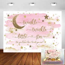 Avezano Twinkle Twinkle Little Star Backdrop for Girl Gold and Pink Twinkle Boy Baby Shower Party Decorations Photography Background Gold Stars and Moon Baby Shower Party Photoshoot Backdrops (7x5ft)