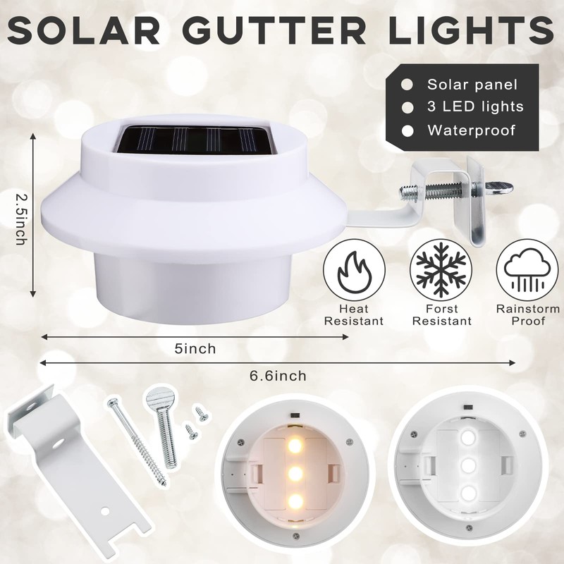 16 Pcs Solar Powered LED Gutter Lights 3 LED Deck