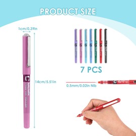 Colored Gel Rollerball Pens, 7Pcs 7 Colours 0.5 mm Nib Liquid Ink Pens Fade-Resistant Quick Drying Non-Smudging Smooth Precise Fine Point Multipack Paint Writing Pens for School Office Art Drawing