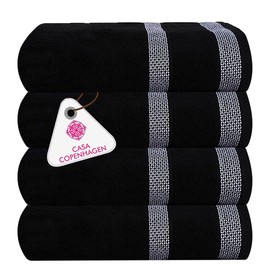 CASA COPENHAGEN Solitaire Towels, 4 Pieces Bath Towel Set- Black, 600 GSM Designed in Denmark Made of Soft Egyptian Cotton for Bathroom, Kitchen & Shower