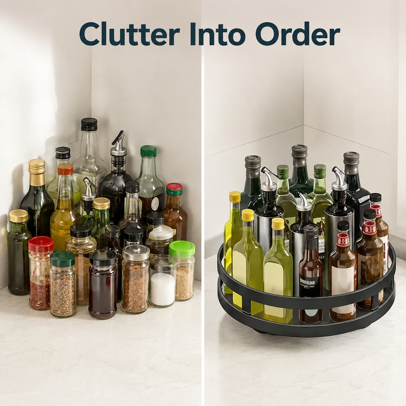 360° Rotating Spice Rack Organizer, Non-Slip Kitchen Turntable for Countertop,
