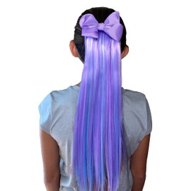 My Hair Popz Deluxe Synthetic Fiber Ponytail Hair Extensions with Bow | Heat and Tangle Resistant Colored Hair Extensions for Kids | Easy to Attach Ponytail for Child Friendly Use | Blue Raspberry
