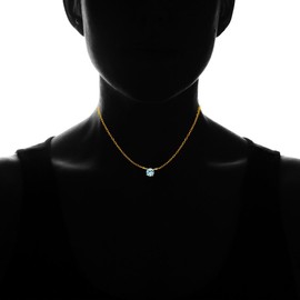 Yellow Gold Flashed Sterling Silver Small Dainty Round Solitaire Blue Topaz Choker Necklace