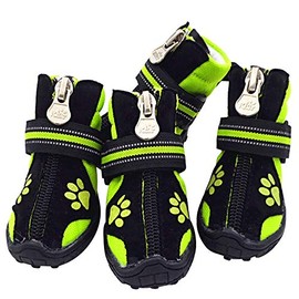 URBEST Dog Winter Shoes, Dog Boots Sports Non-Slip Pet Dog Anti-Slip Sole, Water Resistant Boots for Dogs 2 Pairs (1#, Green)