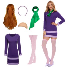 Gumyawl - Disfraz de Halloween para mujer, vestido morado con accesorios para cosplay de películas clásicas (S)