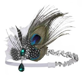 GENBREE 1920s Feather Headpiece Peacock Flapper Headband Gatsby Feather Headbands Crystal Feather Hair Band Cocktail Head Accessories for Women