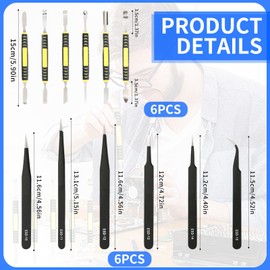 12-Piece Pry Bar and Tweezer Repair Tool Set - Ergonomic Double-Head Pry Bars, Durable Carbon Steel, Precise Tweezers, Ideal for Phones, Laptops, and Electronics - Compact and Portable