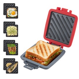Mico Dingker Microwave Toastie Sandwich Maker, Snack Maker & Panini Press, Removable Non-Stick Plates, Silicone Microwavable Cookware, Heatwave Technology for house cooking&baking, Red