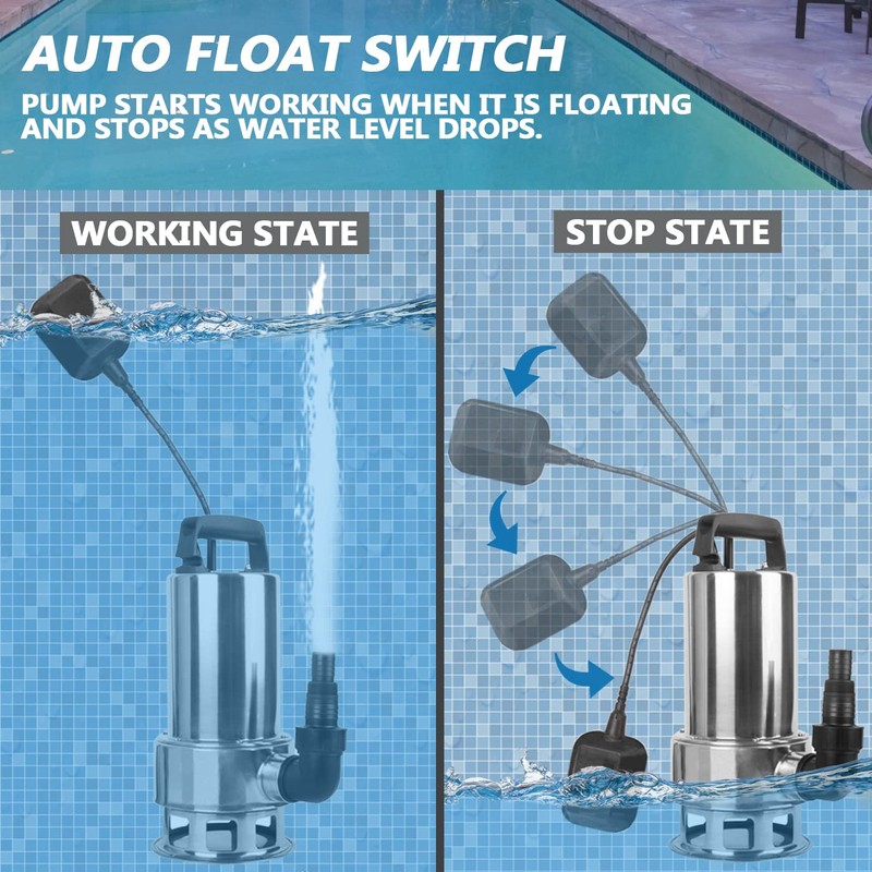 1.5HP 110v Submersible Sewage Drain Flood Stainless Steel Clean/Dirty Water