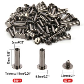 Chicago Binding Screws - 5mm x 15mm Binding Posts - 9.5mm Phillips Nut - Chicago Screw Binding Post Screw Kit for DIY Leather Decoration Scrapbook Photo Albums Bookbinding (Black Nickel, 50 PCS)