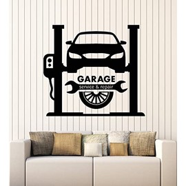 Vinyl Wall Decal Garage Auto Service Repair Car Racing Wheel Stickers Mural Large Decor (g6820) Black