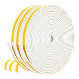 fowong Draft Excluder for Windows, 6mm Wide X 3mm Thick Foam Tape Weather Stripping Door Insulation Draught Excluder Seal Strip for Window, 5 m X 3 Rolls, Total 15m (White)
