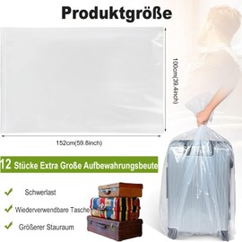 Accmuzzy Pack of 12 Extra Large Storage Bags, 100 x 152 cm, Plastic Moving Bags for Suitcases, Furniture, Comforter, Dust Protection and Storage, Large Plastic Bags for Moving and Storage, 227 L