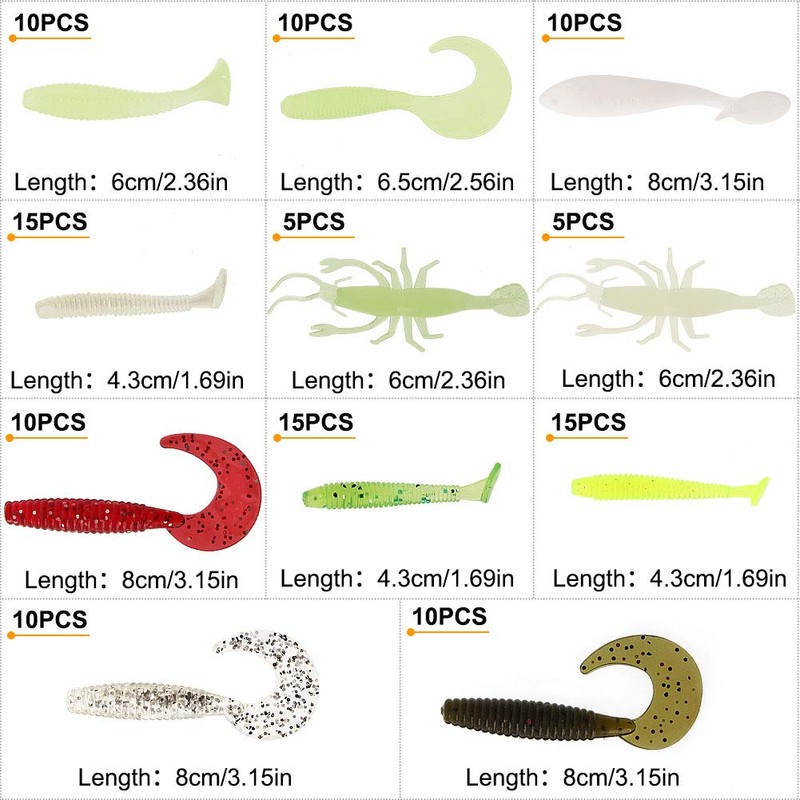 Fishing Grubs Paddle Tail Swimbaits Luminous Shrimp Soft Lures Kit