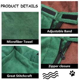 Geyecete Premium Microfiber dog towel bag Dog Drying Bag with Loop Neck Strap,dog bag towel for Large,Medium,Small Dogs-Green-XS