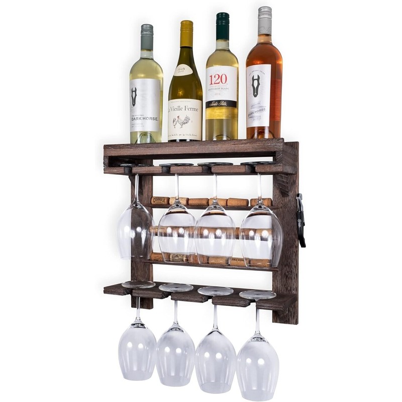 Rustic State Stemware & Wine Holder Wall Mounted Shelf -