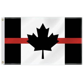 3×5 FT Black Canada Thin Red Line Flag,Large Canadian Fireman Life Important Decor,Honoring Firefighter Lives,Fire Man Fighter Double Side Digital Printed 150D Polyester Banner With Canvas Header Brass Grommet For Outdoor Indoor Parade Car