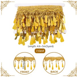 PH PandaHall 10 cm Fringe Trim Gold 5 m Filigree Lace Ribbon with Teardrop Shaped Bead Tassel for Sewing Edge Trim Fabric Trim Decorative Border for Curtains Lampshades Costumes Crafts