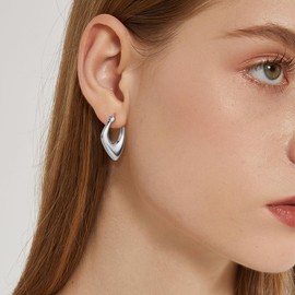 ALEXCRAFT Thick Earrings Gold Silver Hoop Earrings Square 14K Chunky Golden Earrings Women's Gift for Women Girlfriend Mum Girls, Sterling Silver, No Gemstone