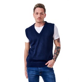 Bay eCom UK Men’s Plain Knitted V Neck Classic Sleeveless Cardigans Tops Tank Jumpers Size S to 5XL (XXX-Large, Navy)