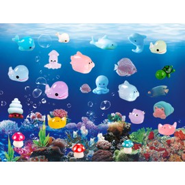 46PCS Mini Ocean Resin Animals, Aquarium Ornaments Decorations, Tiny Miniature Sea Animals Marine Miniature Animals for DIY Fish Tank/Easter Eggs/Christmas Decorations