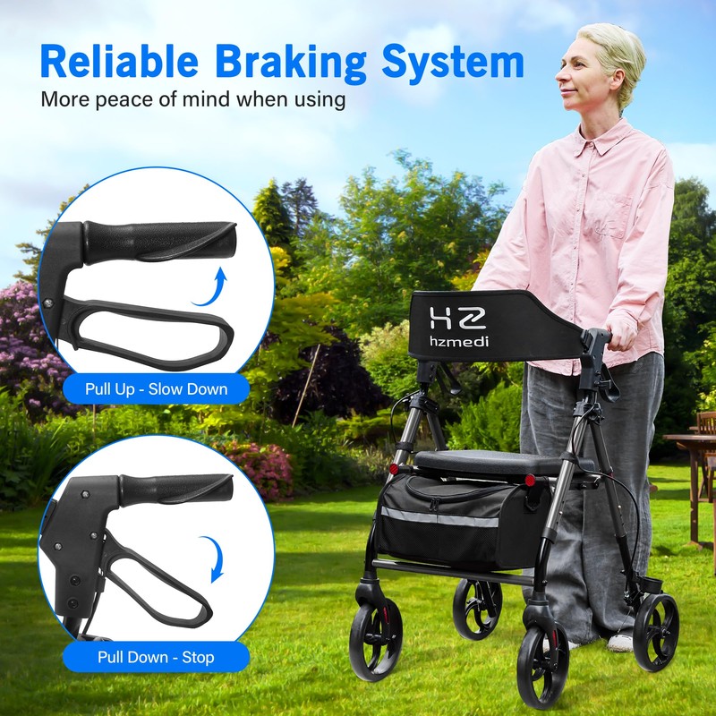 Walkers for Seniors with Seat, 8" Big Wheels Folding Adult