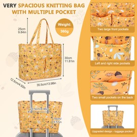 Aeelike Crochet Tote Bag, Large Knitting Bag, Wool Yarn Bag, Craft Storage Bags with Compartments, Cross Stitch Embroidery Organiser Bag, Portable Crochet Knitting Project Travel Bag for Women(Yellow)