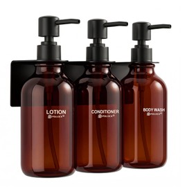 Pollock Shampoo and Conditioner Dispenser No Drill,Brown Set of 3 * 500 ml