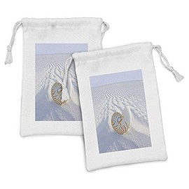 Lunarable Seashells Fabric Pouch Set of 2, Nautilus Spiral Shell Sand Dune Seashore Beach Marine Pattern and Natural, Small Drawstring Bag for Toiletries Masks and Favors, 9" x 6", Purple Blue Dust