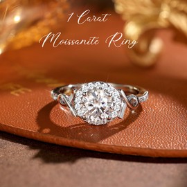 MYBELLNA Moissanite Ring for Women,1ct D Color VVS1 Clarity Brilliant Round Cut Lab Diamond Ring 18K White Gold Plated 925 Sterling Silver Promise Rings for Engagement Wedding