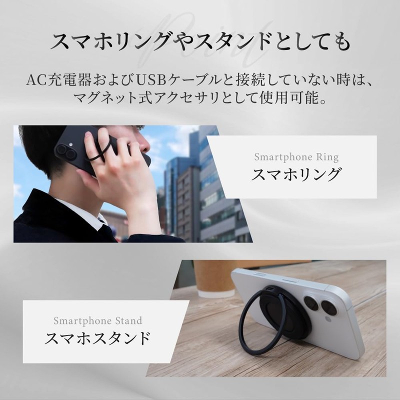 Owtec OWL-MW01-BK Magnetic Wireless Charger with Smartphone Ring, Thickness: Approx.
