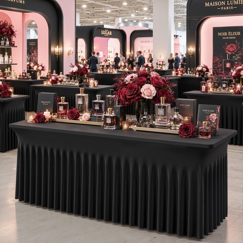 6FT Black Spandex Open Back Table Cover for Rectangle Tables,