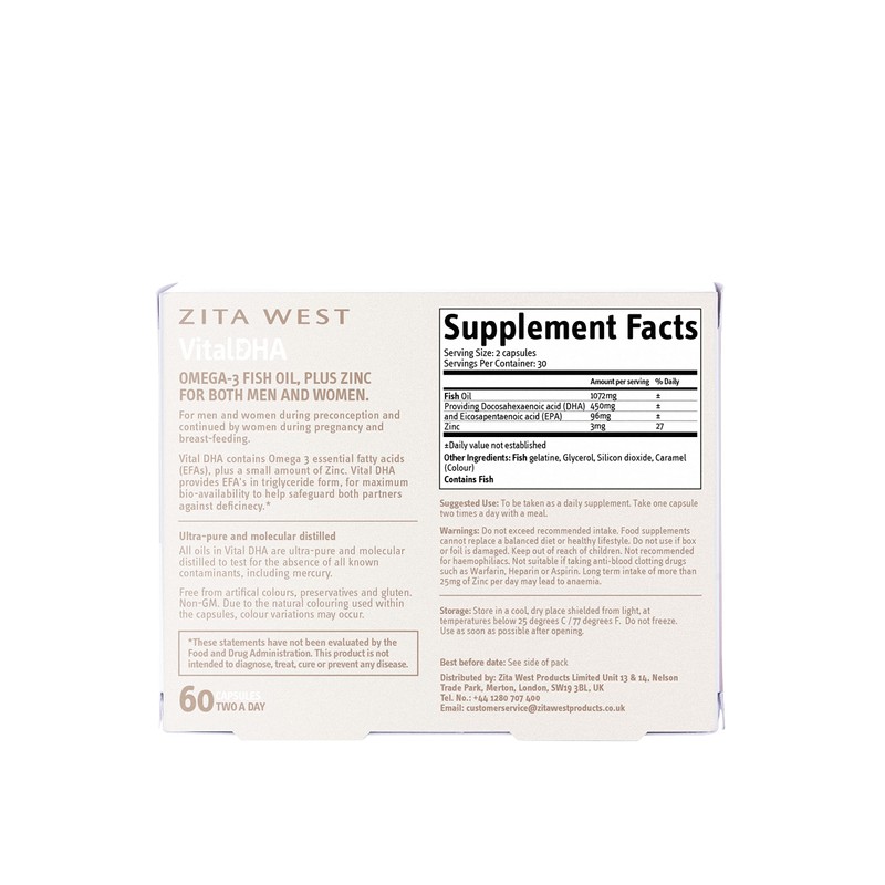 Zita West Vital DHA with Omega 3 for Fertility, Pregnancy