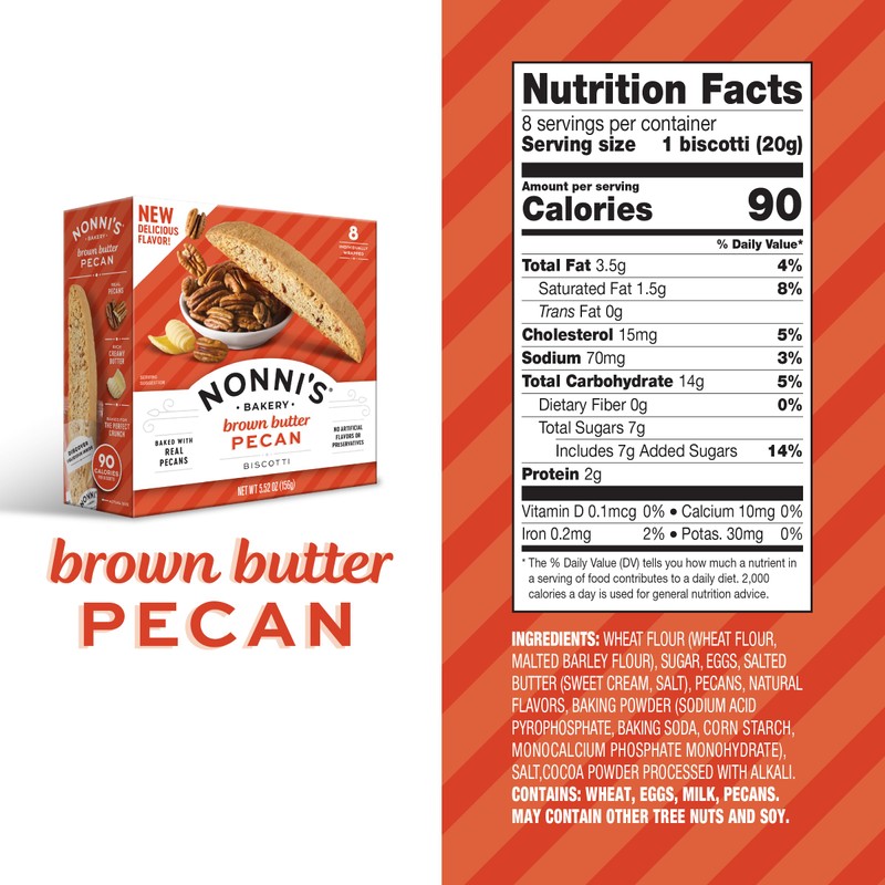 Nonni's Brown Butter Pecan Biscotti, Nutty Pecan Cookie with Rich