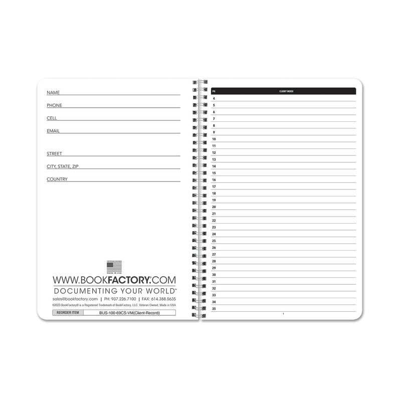 BookFactory Client Record Book Customer Tracking Journal - 100 Pages