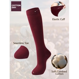 COTTON DAY COTTON DAY Women's Soft Combed Cotton Knee High Calf Long Socks Seamless Toe Shoe Size 6-9 Black