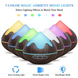 GLOXA 500ML Essential Oil Diffuser, Aromatherapy Diffuser with Remote Control, Multifunctional Air Diffusers for Home Office Room, Fragrance Aroma Diffuser with 7 Color LED & 2 Mist Mode, Dark Brown