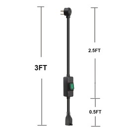 3 Feet 90Degree Waterproof Extension Power Cord, in-Line On-Off Switch Extension Cable, SJTW 14AWG 3C Waterproof,Max.20A 125V Heavy Duty Inline Switch AC Power Cord