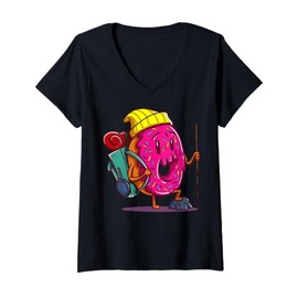 Womens Cartoon Donut Character Fun Colorful Design For Kids V-Neck T-Shirt