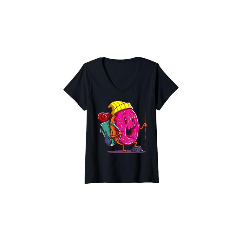 Womens Cartoon Donut Character Fun Colorful Design For Kids V-Neck