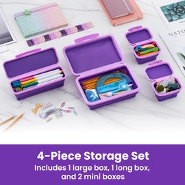 LockerMate by Bostitch Flexi - Caja de almacenamiento de 4 piezas, diseño de estuche plegable para manualidades y suministros escolares, color morado