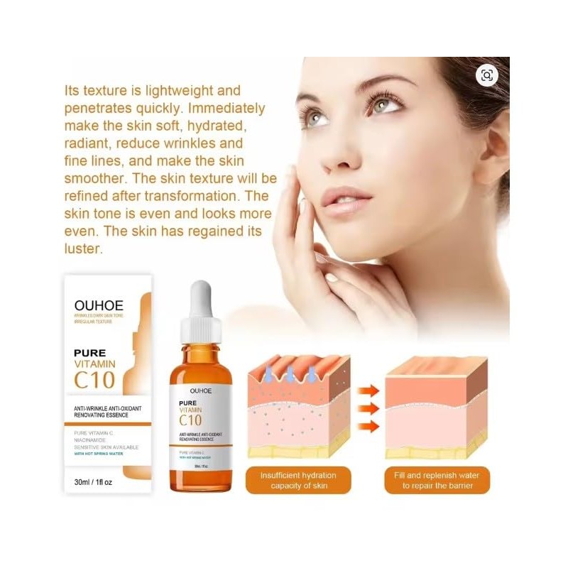 OUHOE Srum de Vitamina C10, 30ml, Antioxidante Antiarrugas, con Glicerina