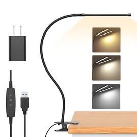 iZELL iZELL 77 LED Schreibtischlampe Dimmbar - 3 Farbtemperaturen & 10 Helligkeitsstufen 40cm Flexiblem Schwanenhals mit USB-Ladeger?t, Klemmleuchte, Brolampe, Arbeitslampe fr Home Office/Bro