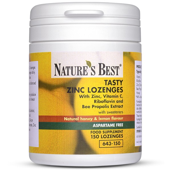 Natures Best Tasty Zinc Lozenges, With Zinc, Vitamin C, Riboflavin & Bee Propolis Extract, 300 LOZENGES IN 2 POTS
