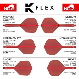 TARGET Darts K Flex Integrated Dart Flight And Shaft, No.6 Red (Intermediate) | Pack Of 3 K-Flex - No 6, Precision Moulded 2-In-1 Dart Flights And Dart Stem | Professional Dart Accessories