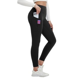 baleaf Women's 25" Fleece Lined Petite Leggings with 5 Pockets Thermal Warm Winter Tights Thick Yoga Pants Cold Gear Black 3XL