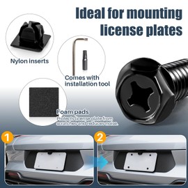 Black Anti-Theft License Plate-Screws Kit - License Plate Bolts with Rustproof Finish Stainless Steel Screws Fasteners for Front and Rear Car Tag Mount on Domestic Cars, Trucks, SUVs
