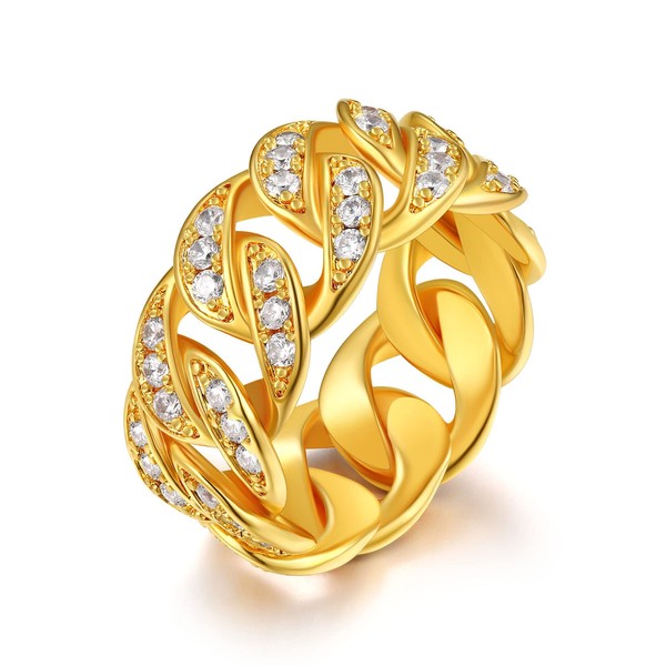 Mens Chain Link Ring Gold Biker Rings Size 11 Fashion