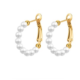 A-yeite Pearl Hoop Earrings Lightweight Gold Plated White Faux Pearl Dainty Beaded Round Hoop Earrings for Women Birthday Valentine's Day Mother's Day Gifts