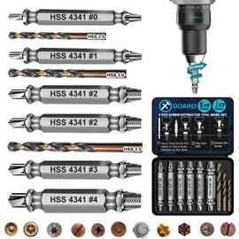 DOAHO 9 PCS Damaged Screw Extractor Set,6 PCS HSS 4341 Screw Extractor Remover Kit and 3 PCS Twist Drill Bit Kit for Stripped Screws & Drill Bit Tools,Holiday or Birthday Gift for Men